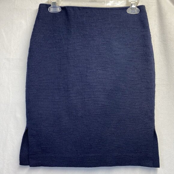 Loft Petite Straight & Pencil Lined Skirt Women 2P Navy Side Slit Zipper Back - Picture 1 of 11
